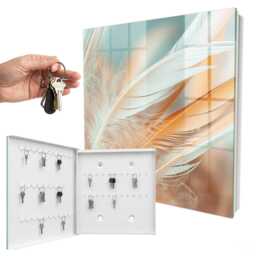 Pastel Feathers Wall Mounted Key Cabinet, Beige Box For Wall, Minimalist Abstraction, Lovers Of Subtle Decorations - thumbnail 2