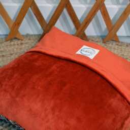 40x40cm Cushion - Handmade in France Blockprint Floral Cotton & Velvet - thumbnail 3