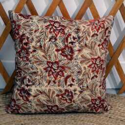 40x40cm Cushion - Handmade in France Blockprint Floral Cotton & Velvet - thumbnail 2