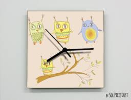 Cute Owls Hand Draw Wall Clock - Kids Nursery Room, Teens Baby Room - thumbnail 1