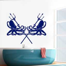 Octopus Vinyl Wall Decal Marine Trident Kraken Ocean Style Stickers Mural - #2723Da - thumbnail 2