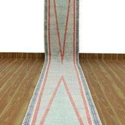 Hand Block Printed Cotton Runner Rug Blue Hallway Stair - thumbnail 2