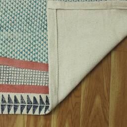 Hand Block Printed Cotton Runner Rug Blue Hallway Stair - thumbnail 4