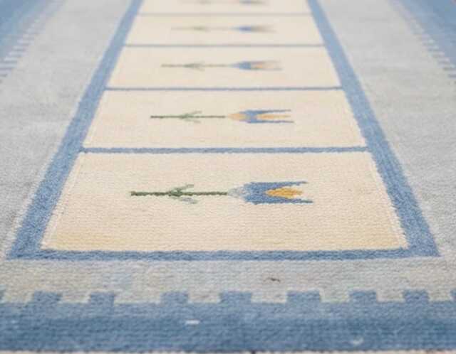 Handwoven Wool Kilim Rug - Blue Nordic Floral Flat Weave Runner - image 1