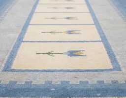 Handwoven Wool Kilim Rug - Blue Nordic Floral Flat Weave Runner - thumbnail 1