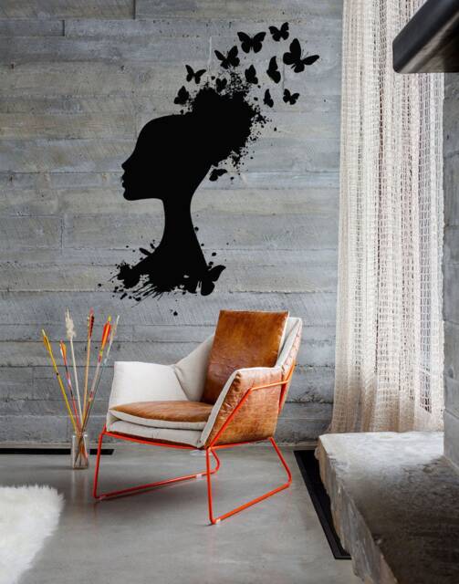 African Woman Vinyl Wall Decal Butterfly Silhouette Art T1307 - image 1