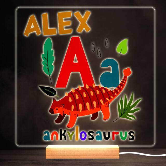 A Dinosaur Alphabet Colourful Square Personalised Gift Led Lamp Night Light - Bedroom - image 1