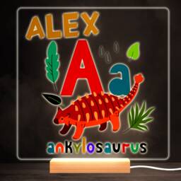 A Dinosaur Alphabet Colourful Square Personalised Gift Led Lamp Night Light - Bedroom - thumbnail 1