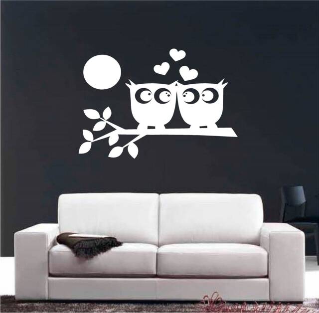Owls in Love Vinyl Wall Art, Decal, Sticker, Transfer, Mural, Decor, Rent Friendly, Interior, Exterior, Full Removable, - 0280 - image 1