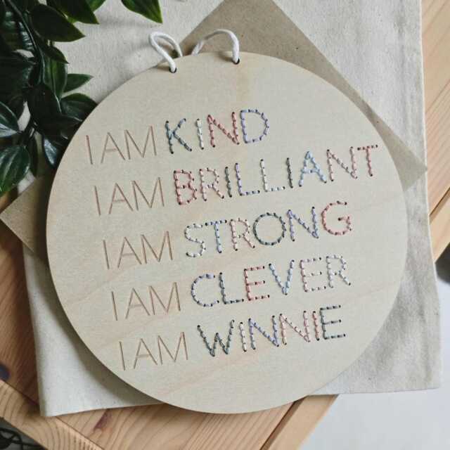 Personalised Children's Affirmation Sign - Handmade Stitched Wall Hanging Positive Mindset Nursery Decor Kids Bedroom - image 1