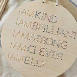 Personalised Children's Affirmation Sign - Handmade Stitched Wall Hanging Positive Mindset Nursery Decor Kids Bedroom - thumbnail 2