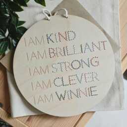 Personalised Children's Affirmation Sign - Handmade Stitched Wall Hanging Positive Mindset Nursery Decor Kids Bedroom - thumbnail 1