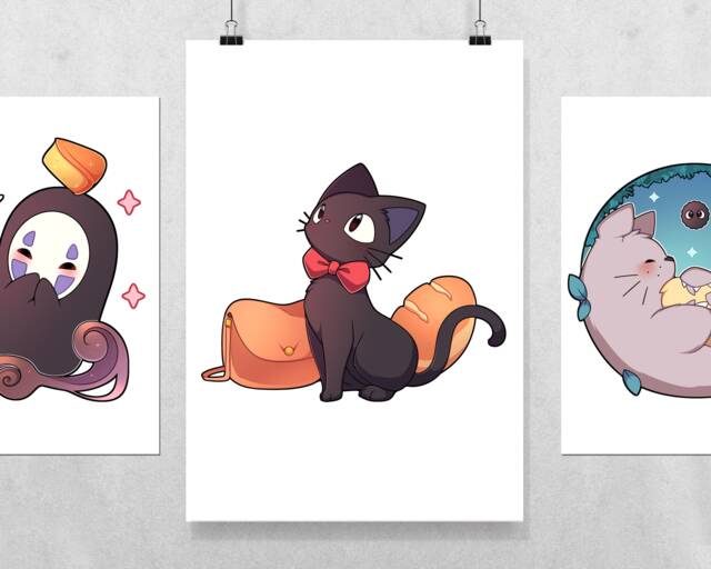 studio Ghibli Fanart Print Totoro, No Face, Jiji - Anime Decor - image 1