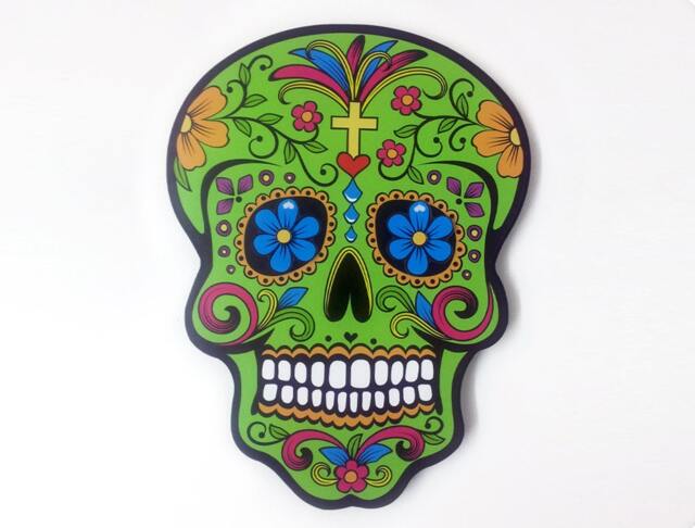 Big Green Sugar Skull - Day Of The Dead -Dia De Los Muertos Calavera Wall Clock Deco - image 1