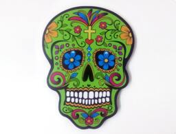Big Green Sugar Skull - Day Of The Dead -Dia De Los Muertos Calavera Wall Clock Deco