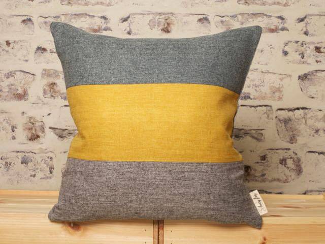 Teal Mustard Grey Striped Cushion Cover Modern Color Block Pillow - image 1