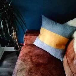 Teal Mustard Grey Striped Cushion Cover Modern Color Block Pillow - thumbnail 4