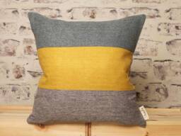 Teal Mustard Grey Striped Cushion Cover Modern Color Block Pillow - thumbnail 1