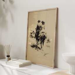 Romantic Horse Riding Wall Art Print, Vintage Equestrian Artwork, Countryside Art, Couple Cowboy - thumbnail 2