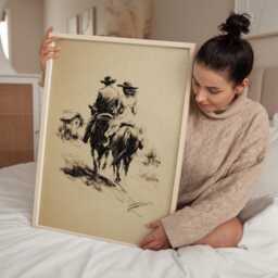 Romantic Horse Riding Wall Art Print, Vintage Equestrian Artwork, Countryside Art, Couple Cowboy - thumbnail 3