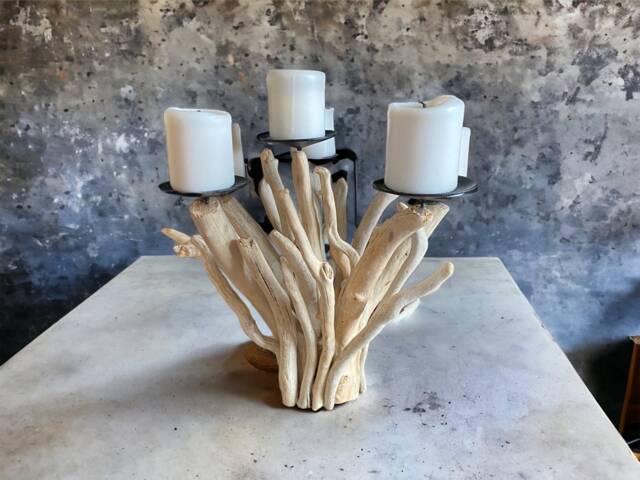Driftwood 6 Candles Candelabra, Coastal Candleholder, Organic Beach Decoration - image 1