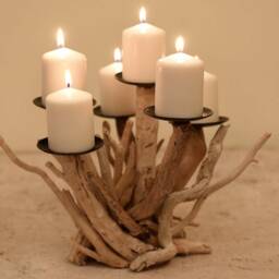 Driftwood 6 Candles Candelabra, Coastal Candleholder, Organic Beach Decoration - thumbnail 3