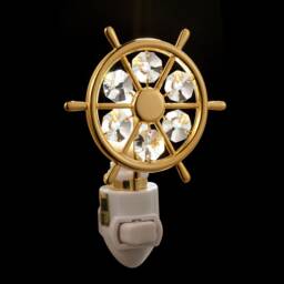 24K Gold Plated Captain's Wheel Handcrafted Luxury Night Light Decorated Swarovski Crystals Bedroom Bathroom Kids Room Gift Premium Decor - thumbnail 2
