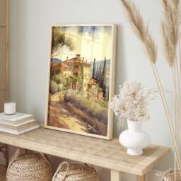 Tuscany Watercolor Print Italian Vineyard Ch??teau Wall Art - thumbnail 3