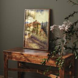 Tuscany Watercolor Print Italian Vineyard Ch??teau Wall Art - thumbnail 2