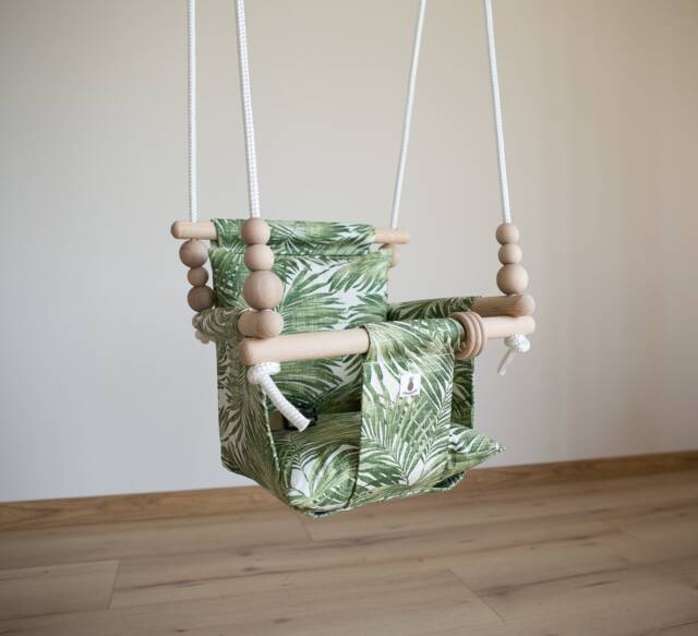 Baby Swing, Indoor Schaukel, Spielzeug, Balan??oire, Fabric High Back Babygift, First Birthday Gift, Handmade Christening Gift Exotic - image 1