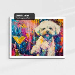 Bichon Frise Martini Glass Painting Framed Poster Print & Canvas Wall Decor Art Bar Kitchen Room Dog Gift Idea Pet - thumbnail 3