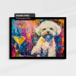 Bichon Frise Martini Glass Painting Framed Poster Print & Canvas Wall Decor Art Bar Kitchen Room Dog Gift Idea Pet - thumbnail 2