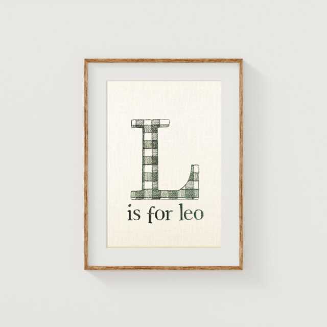 Gingham Baby Name For Room, Custom Initial Art Nursery, Embroidered Nursery Wall Personalized, Boy - image 1