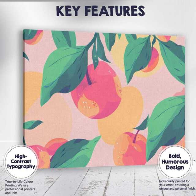 Pastel Peach Fruit Botanical Repeat Pattern Canvas Wall Art Print Decor Picture Ready To Hang - image 1