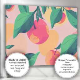 Pastel Peach Fruit Botanical Repeat Pattern Canvas Wall Art Print Decor Picture Ready To Hang - thumbnail 3