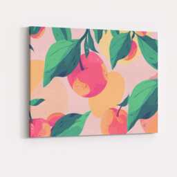 Pastel Peach Fruit Botanical Repeat Pattern Canvas Wall Art Print Decor Picture Ready To Hang - thumbnail 4