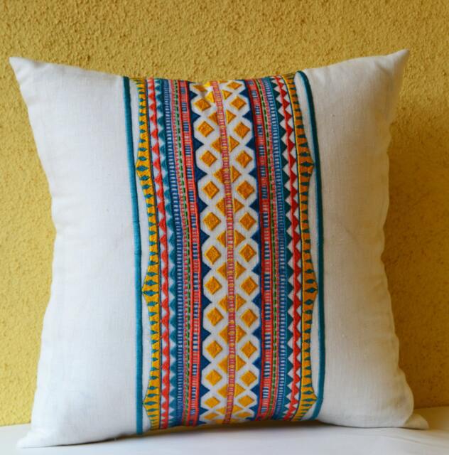 Aztec Pillow Cover, Throw Pillow, Mexican Pillows, Blue & Coral Boho Bohemian Pillows - image 1