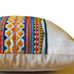 Aztec Pillow Cover, Throw Pillow, Mexican Pillows, Blue & Coral Boho Bohemian Pillows - thumbnail 2