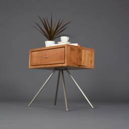 Floating Nightstand in Antique Solid Wood Mid Century - thumbnail 2