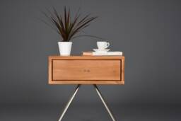 Floating Nightstand in Antique Solid Wood Mid Century