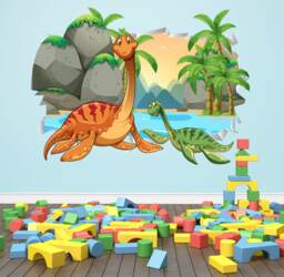 Dinosaur Wall Decal 3D Smashed Dinosaurs Art Kids Bedroom Mural Removable Vinyl Sticker