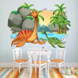 Dinosaur Wall Decal 3D Smashed Dinosaurs Art Kids Bedroom Mural Removable Vinyl Sticker - thumbnail 2