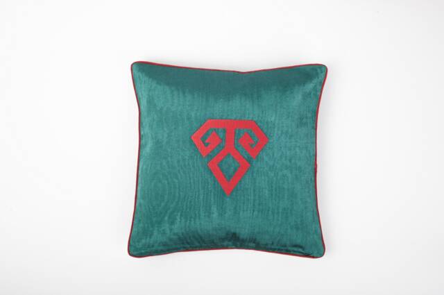 Green Silk Pillow, Authentic Cushion, 16x16 Silk Pillow Cover, Kutnu Fabric, Decorative Pillowcase, Bohemian Home Decor, Tribal Symbol - image 1