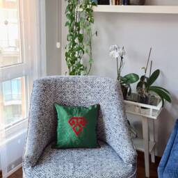 Green Silk Pillow, Authentic Cushion, 16x16 Silk Pillow Cover, Kutnu Fabric, Decorative Pillowcase, Bohemian Home Decor, Tribal Symbol - thumbnail 2