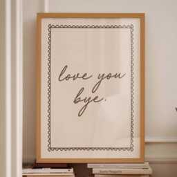 Love You Bye Wall Print, Unframed Card Art Hallway Decor, Cream & Brown - thumbnail 2
