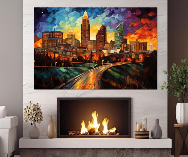 Raleigh Wall Art, Abstract Canvas Print, Skyline, Downtown, Poster, Framed & Ready To Hang - image 1