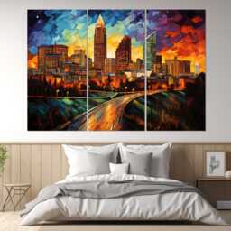 Raleigh Wall Art, Abstract Canvas Print, Skyline, Downtown, Poster, Framed & Ready To Hang - thumbnail 3