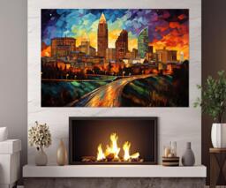 Raleigh Wall Art, Abstract Canvas Print, Skyline, Downtown, Poster, Framed & Ready To Hang - thumbnail 1