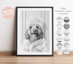 Black & White - Cockapoo in A Bathrobe Print, Dog Bathing, Funny Bathroom Animal Towel On Head, Dog Bath Robe, Apricot - thumbnail 1