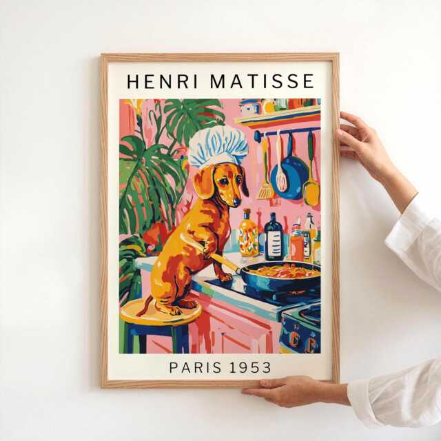 Dachshund Christmas Print Funny Dog Chef Wall Art For Holiday Kitchen Decor Matisse Style Pet Lover Gift Or Festive Housewarming Poster - image 1